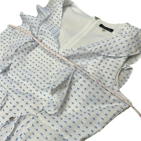 Tommy Hilfiger White and Blue Ruffled Sleeveless Dress - Picture 6 of 16